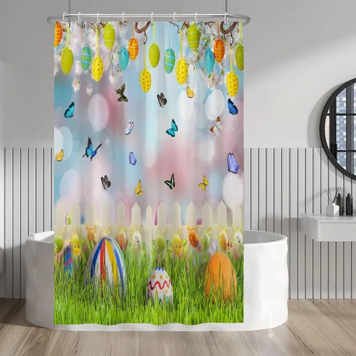 Miniatura 137 de Baocicoo - Cortina de ducha de abeja de miel, diseño de abeja de caricaturas, pista voladora, rústica, floral, para baño, decoración de bañera