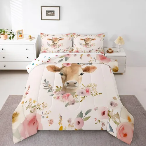 Miniatura 31 de Erosebridal Lindo juego de edredón con diseño de gatos, ropa de cama con temática de animales, edredón y juegos de ropa de cama de flores coloridas