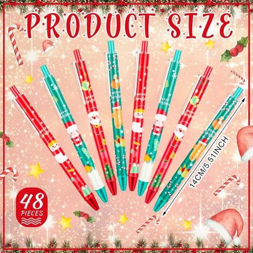 Miniatura 2 de Leinuosen 48 piezas de bolígrafos de Navidad a granel lindos bolígrafos retráctiles de tinta de gel de color rojo y verde, diseño de renos y árbol