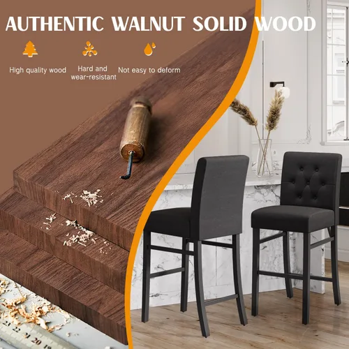 Miniatura 4 de Juego de 4 taburetes de bar de 30 pulgadas de altura de mostrador con respaldo de tela, sillas de bar modernas con altura de asiento, taburetes
