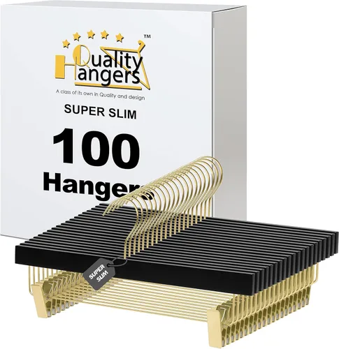 Miniatura 11 de 100 perchas de madera negras ultra finas de 16.5 pulgadas que ahorran espacio, gancho giratorio de 360 grados, lo mejor para trajes, perchas