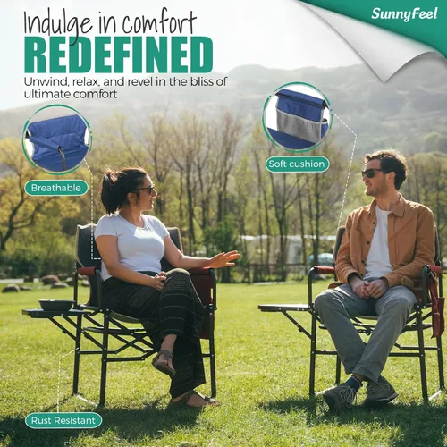 Miniatura 4 de SUNNYFEEL Silla de Camping para Directores, Silla Plegable Portátil de Gran Tamaño y Resistente con Mesa Lateral, Bolsillo para Playa, Pesca, Viaje