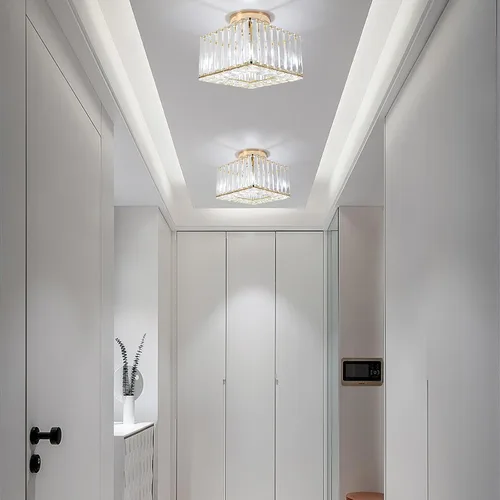 Miniatura 6 de Moderna lámpara de techo de cristal, iluminación semiempotrada con acabado dorado LED con base E26/27 para dormitorio, entrada, vestíbulo, pasillo