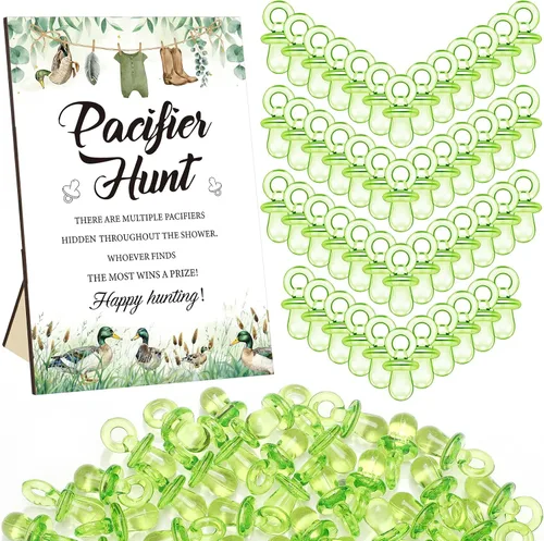 Miniatura 35 de Thyle Juego de 51 piezas de chupete de caza para baby shower, incluye signo de caza y 50 chupetes acrílicos para decoración de juegos de baby Rosa