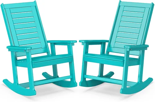 BRIOPAWS Outdoor Rocking Chairs Set of 2 | HDPE Plastic | Porch Rockers | Aqua | Oversized | Patio Rocker Chair | High Back | for Big Man | Weather