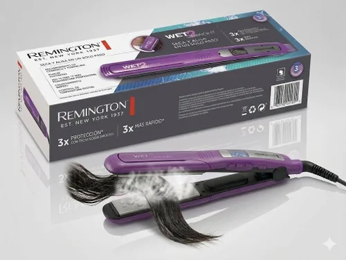 Miniatura 8 de Remington Wet 2 - Plancha de pelo liso de 1 pulgada con placas de turmalina de cerámica, 390 F de alto calor y controles digitales, color morado