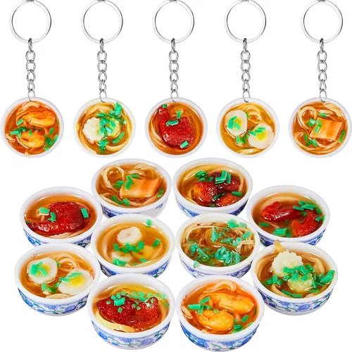 Hicarer 10 piezas Mini llavero de comida de juguete de PVC simulación de flor tazón de fideos llavero creativo lindo delicioso comida llavero cocina