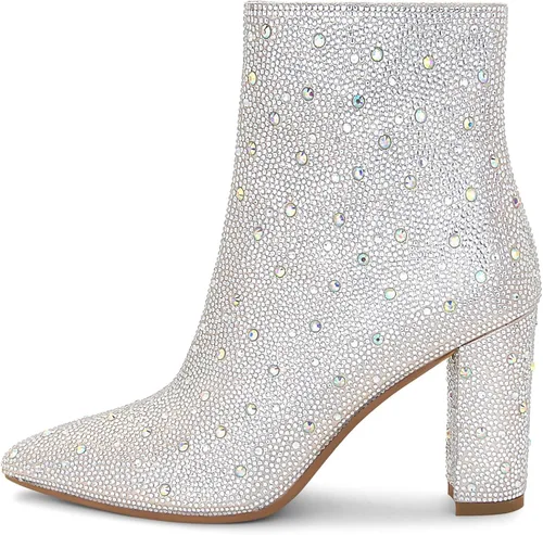 Miniatura 2 de SOVANYOU Botas de diamantes de imitación brillantes para mujer, botines de tacón alto grueso con cremallera lateral