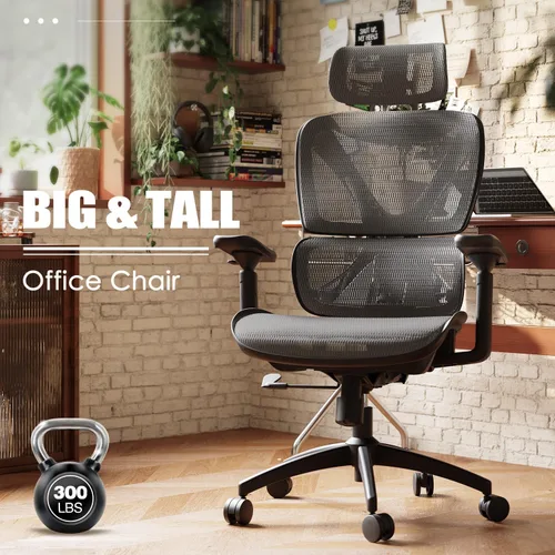 Miniatura 8 de GABRYLLY Silla de oficina ergonómica, silla de malla grande y alta con soporte lumbar, reposabrazos 3D, rotación de 215°, reposacabezas ajustable