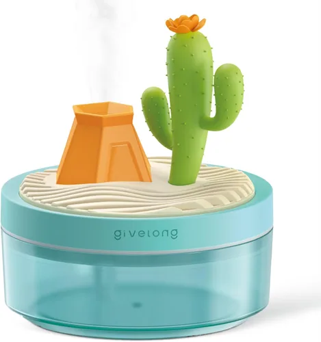Mini humidificador para dormitorio, humidificador de aire silencioso con decoración de paisaje para guardería, oficina, habitación pequeña y Cactus