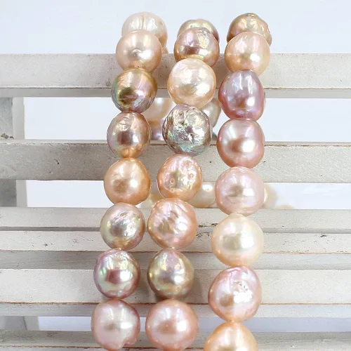 Miniatura 4 de Joyería Artesanía Natural AA Grado 0.354-0.433 in Redondo Reborn Edison Cultivado Blanco Rosa y Púrpura Mezcla de Perlas de Agua Dulce 15 pulgadas