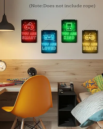 Miniatura 5 de PHOPAGO 4 piezas de letreros de neón para pared de juegos, decoración de habitación de jugador, letreros de pared con citas inspiradoras, 30x20