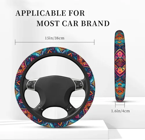 Miniatura 2 de Funda para volante de automóvil, protector antideslizante universal de 15 pulgadas de estilo bohemio oscuro, accesorios elásticos para auto