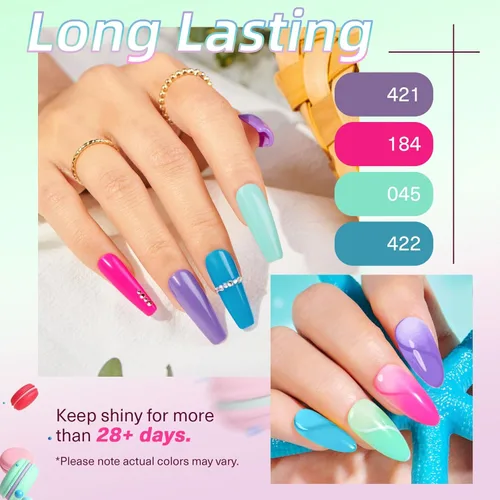 Miniatura 2 de Azurebeauty - Kit de iniciación de uñas de polvo de inmersión, primavera y verano, tonos pastel verde brillante, rosa intenso, púrpura, 4