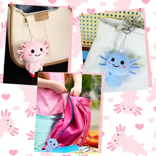 Miniatura 5 de 2 llaveros de peluche de ajolote, lindos animales de peluche de ajolote para niños, llavero pequeño y lindo de peluche de ajolote rosa y azul