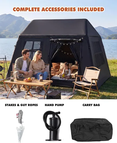 Miniatura 9 de Tienda de Campaña Inflable para Camping de 3-4 Personas Tienda Inflable con Bomba de Mano Fácil Instalación Impermeable Tienda Inflable Tipo Cabaña