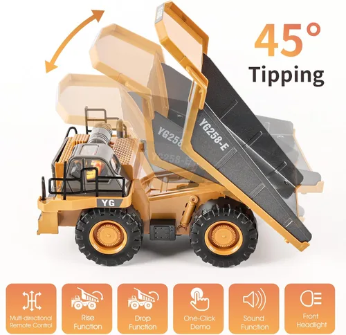 Miniatura 6 de DDAI Camión volquete de construcción a control remoto - Juguetes de camión volquete RC - Juguetes de construcción - Camión RC Juguetes para niños