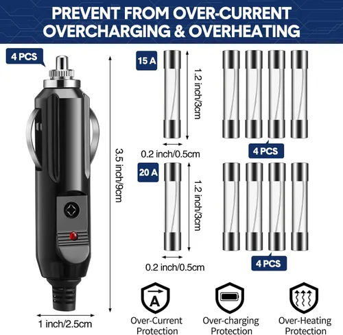 Miniatura 2 de Paquete de 4 encendedores de cigarrillos de 12 V, enchufe macho de 15 amperios, enchufe auxiliar de 24 V, enchufe de encendedor de cigarrillos