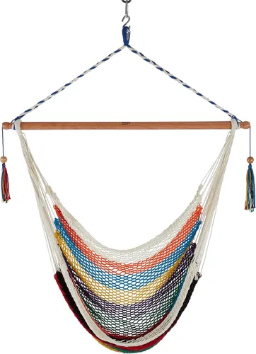 Miniatura 14 de Bliss Hammocks BHC-412FR - Silla hamaca con flecos de cuerda de isla de 40 pulgadas con herrrajes para colgar y barra separadora, para usar al aire