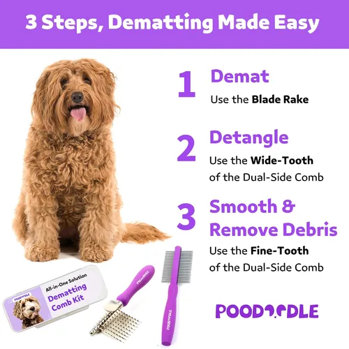 Miniatura 5 de Kit de peine desmenuzador sin dolor para perros y gatos, rastrillo desmenuzador y peine desenredante de doble cara, cepillo para desmenuzar perros