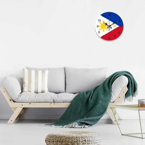 Miniatura 3 de Reloj de pared con diseño de bandera de Filipinas, decoración patriótica de 12 pulgadas, funciona con pilas, silencioso, sin tictac, decoración