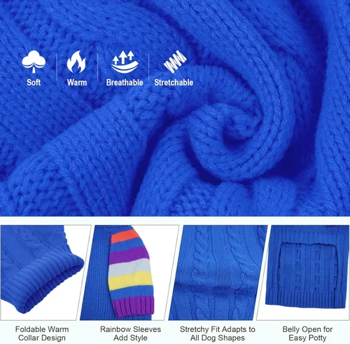 Miniatura 3 de Suéter para perro, suéteres para perros de tamaño grande, suéter elástico de cuello alto para perro, suéteres de punto para Shiba Inu, bulldog Azul