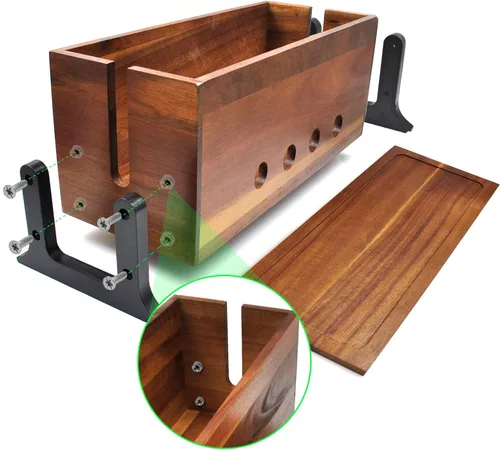 Miniatura 3 de Caja grande de organización de cables, caja oculta de cables de madera y organizador para regleta de alimentación, almacenamiento de cables