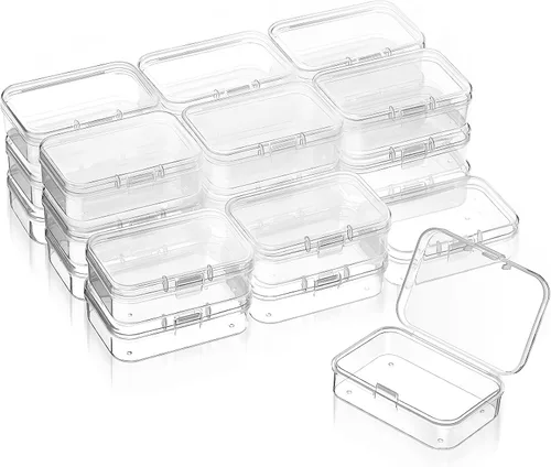 Miniatura 8 de 24 paquetes de recipientes pequeños de plástico transparente para almacenamiento de cuentas con tapa con bisagras para almacenamiento de objetos