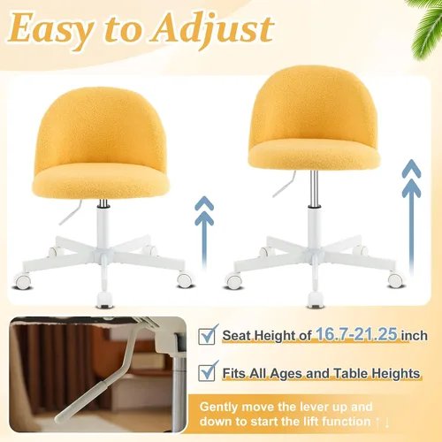 Miniatura 6 de VINGLI Silla de caramelo linda silla de escritorio sin brazos, cómoda silla de oficina pequeña con ruedas, silla de tocador, soporte lumbar, silla