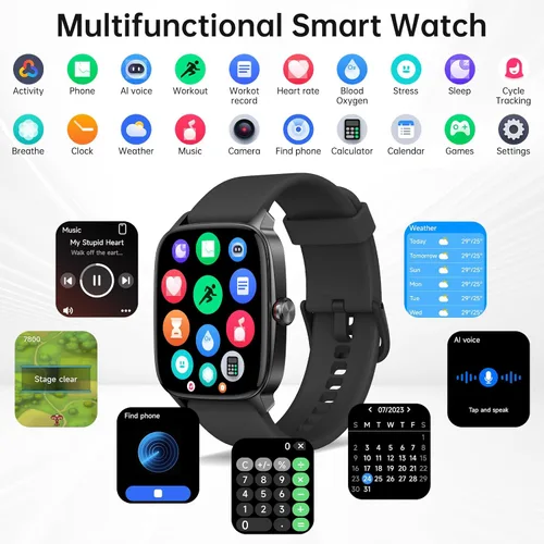Miniatura 5 de Relojes inteligentes para mujeres y hombres con llamada Bluetooth y voz IA, rastreador de fitness HD de 1.85" con monitor de frecuencia cardíaca