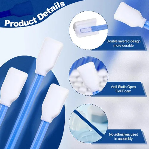 Miniatura 3 de Dunzy 300 piezas bastoncillos de limpieza de espuma con punta de esponja azul cuadrada rectangular de 5.12" para impresoras de inyección de tinta