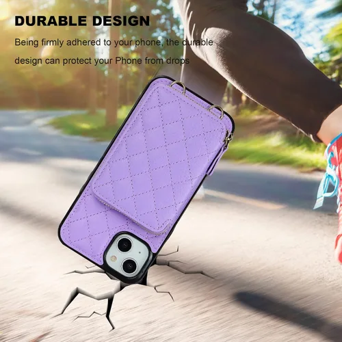Miniatura 8 de Bocasal Funda tipo cartera cruzada para iPhone 14 Plus, bloqueo RFID, de piel sintética, con cremallera, funda tipo cartera con función atril