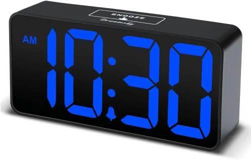 DreamSky Reloj despertador digital pequeño para dormitorio, pantalla de números grandes grandes con atenuador de brillo, reloj eléctrico de mesita
