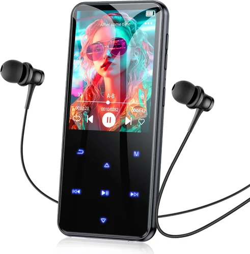 AGPTEK Reproductor MP3 de 64 GB con Bluetooth, M3 Reproductor de música de 2.4 pulgadas con altavoz y radio FM, botones táctiles, soporta hasta 128