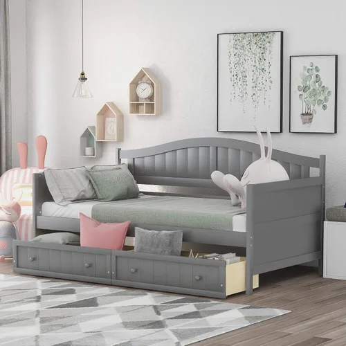 Miniatura 11 de Harper & Bright Designs Sofá cama individual con cajones de almacenamiento, cama capitanes de madera maciza, tamaño individual, sofá cama, base