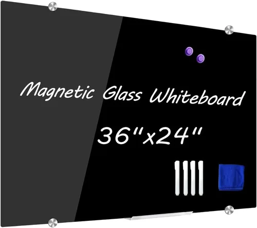 Miniatura 12 de DEVELOP Pizarra blanca magnética DE BORRAR EN SECO de vidrio negro, 24 x 18 pulgadas (60 x 45 cm), Pizarra blanca de vidrio montada en pared sin