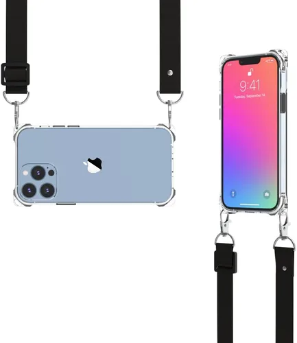 Miniatura 11 de Funda transparente para iPhone 13 Pro Max con correa cruzada ajustable desmontable, ajuste delgado, funda protectora a prueba de golpes con cordón