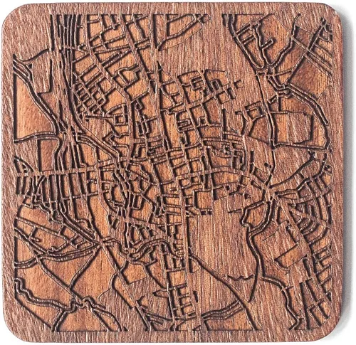 Miniatura 8 de Posavasos Amsterdam Map by O3 Design Studio, 1 pieza, posavasos de madera Sapele con mapa de la ciudad, hecho a mano, varias ciudades opcionales