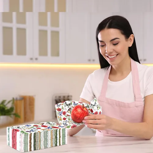 Miniatura 6 de Outus Paquete de 200 servilletas de 3 capas con diseño de mariposas y flores silvestres, servilletas de mano desechables de papel a granel