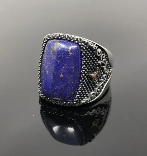 Miniatura 4 de KAR Anillo único de plata de ley 925 con piedra de lapislázuli, otomano, para hombre, talla K53B