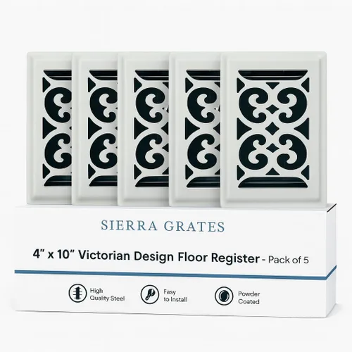 Miniatura 37 de Registro victoriano de piso de 4 x 10 pulgadas en acabado gris granito - Cubiertas de ventilación para piso del hogar - Cubiertas decorativas
