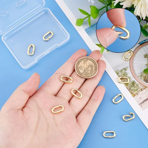 Miniatura 3 de PH PandaHall Anillos ovalados de resorte chapados en oro de 18 quilates, 10 piezas de 0.630 x 0.335 in, broches de latón para llaves, anillos