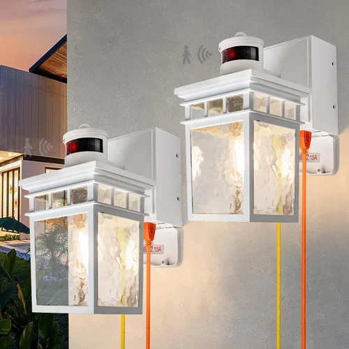 Miniatura 10 de Paquete de 2 Luces de Porche para Exteriores con Toma GFCI - 3 Modos de Iluminación Lámpara Exterior, Sensor de Movimiento de Anochecer a Amanecer
