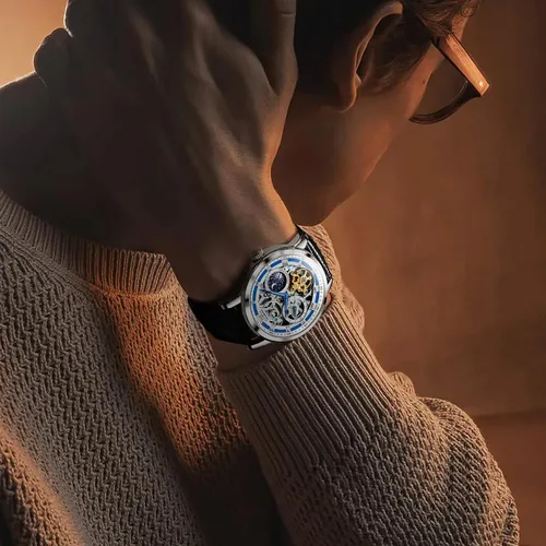 Miniatura 2 de OLEVS Relojes automáticos para hombre, de cuerda automática, cielo estrellado, esqueleto de diamante, reloj de pulsera de lujo, impermeable, luminoso