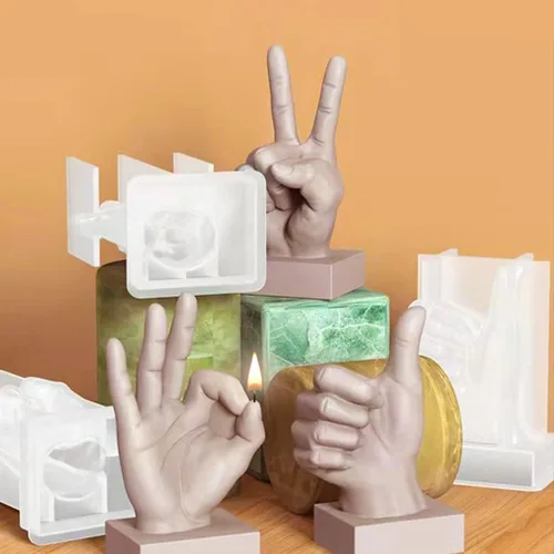 Miniatura 6 de OK - Molde de vela gestual, molde de resina en forma de mano 3D, molde de silicona OK Finger para jabón, fabricación de velas, escultura de yeso