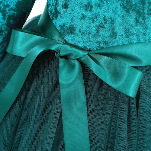 Miniatura 7 de Flofallzique Vestido de terciopelo para niñas pequeñas, con volantes, de manga larga, vestido de tul de princesa para fiesta de cumpleaños, de 1 a