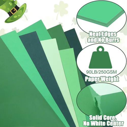Miniatura 3 de JULBEAR 30 hojas de cartulina de colores del día de San Patricio 5 colores 180 g/m² 8.5x11 pulgadas, cartulina verde surtida para tarjetas DIY