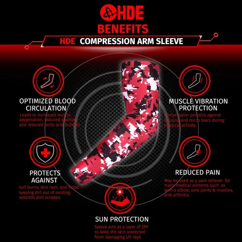 Miniatura 4 de HDE Mangas de compresión de brazo para niños, manga de tiro de baloncesto, deportes juveniles, protección solar, fútbol, béisbol, 1 par Rojo Negro