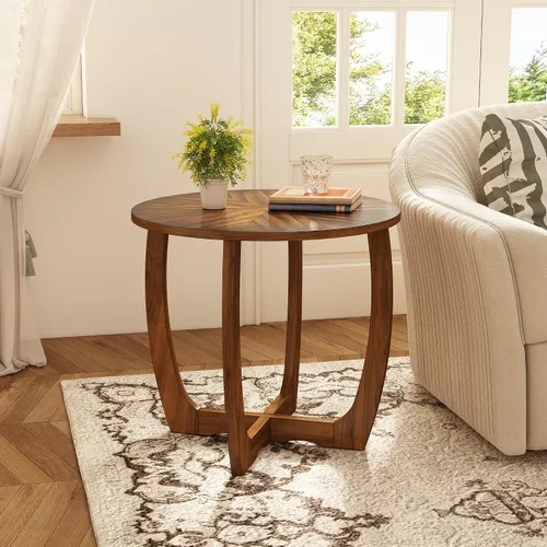 Miniatura 3 de PADMA HOUSE Mesa auxiliar redonda de madera con patas curvas, mesa auxiliar circular de tambor con mesa de copo de nieve, mesa auxiliar de sofá