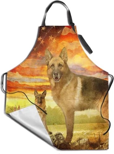 Delantal colorido de poliéster Grooming Delantales con bolsillo para barbacoa Cocina Pintura Adultos German Shepherd
